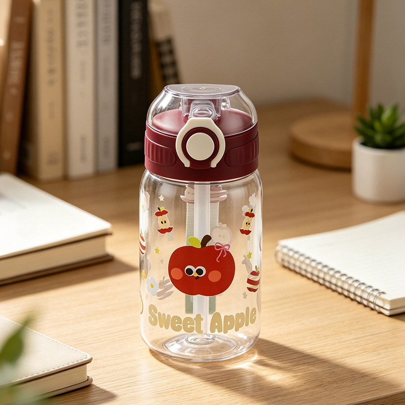 Nuevos tipos de frutas de paja de agua taza de agua material de grado alimenticio un botón cubierta elástica taza de agua de estudiantes taza portátil de mano