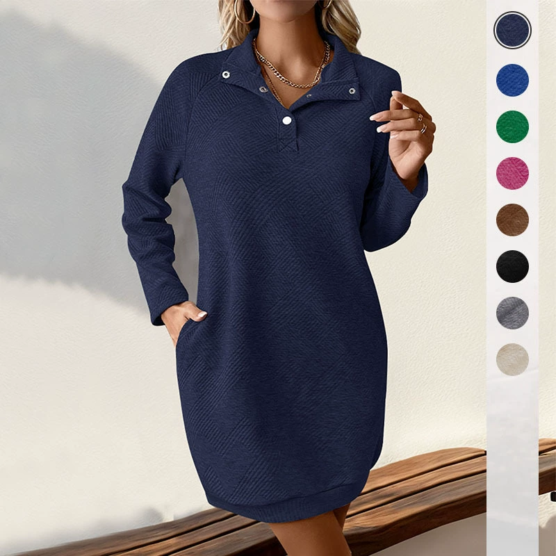 Независимая станция Amazon Внешняя торговля 2023 Осень Новая Европейская и американская мода Женская трансграничная Однотонная юбка-свитер с длинными рукавами