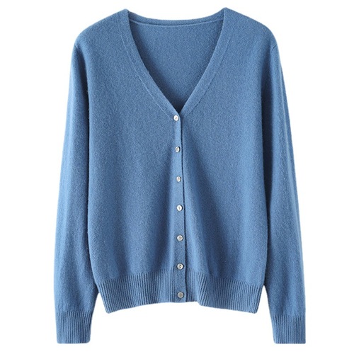 Women's Pure Color Loose Long Sleeve Knit Cardigan with V Neck, Thin for Autumn and Winter, Outerwear and Base Layer Top