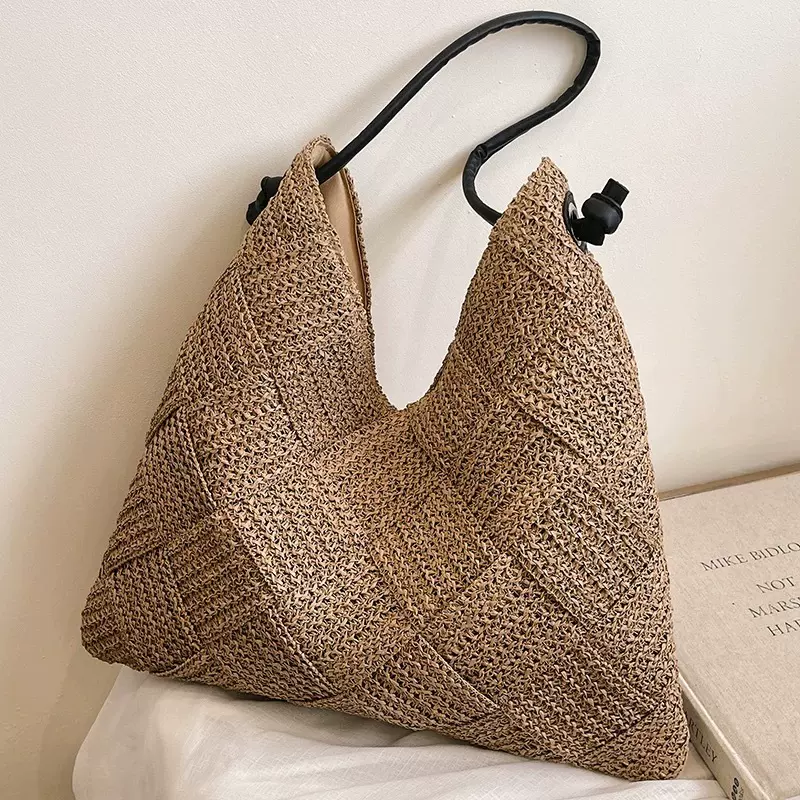 单肩三角草编包包女高级感新款手工编织包大容量托特包度假沙滩包