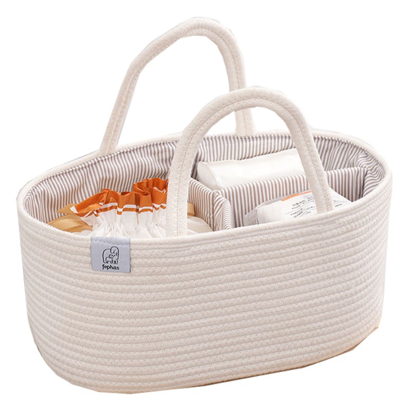Cotton Rope Woven Mother and Baby Supplies Storage Basket Multi-Functional Mommy Partition Storage Infant Bottle Handbag Wholesale