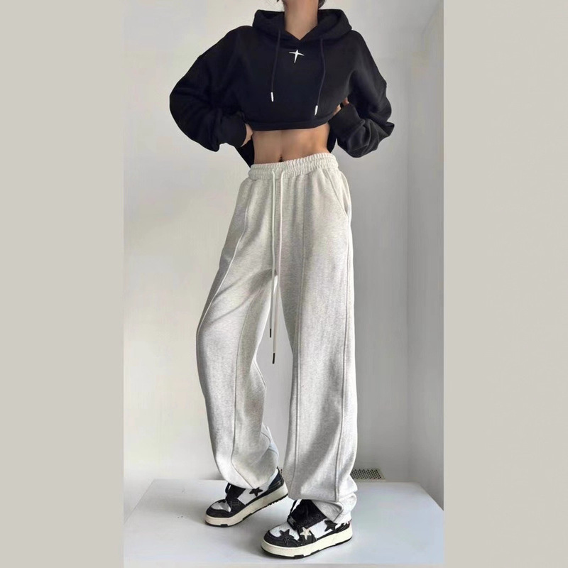 American-Style Cuffed Jogger Casual Pants for Women, Spring, Autumn, Winter, Fleece-Lined, Stylish, Loose-Fitting, Slimming, Wide-Leg, Straight-Leg, Sports Sweatpants American-Style Cuffed Jogger Casual Pants for Women, Spring, Autumn, Winter, Fleece-Lined, Stylish, Loose-Fitting, Slimming, Wide-Leg, Straight-Leg, Sports Sweatpants