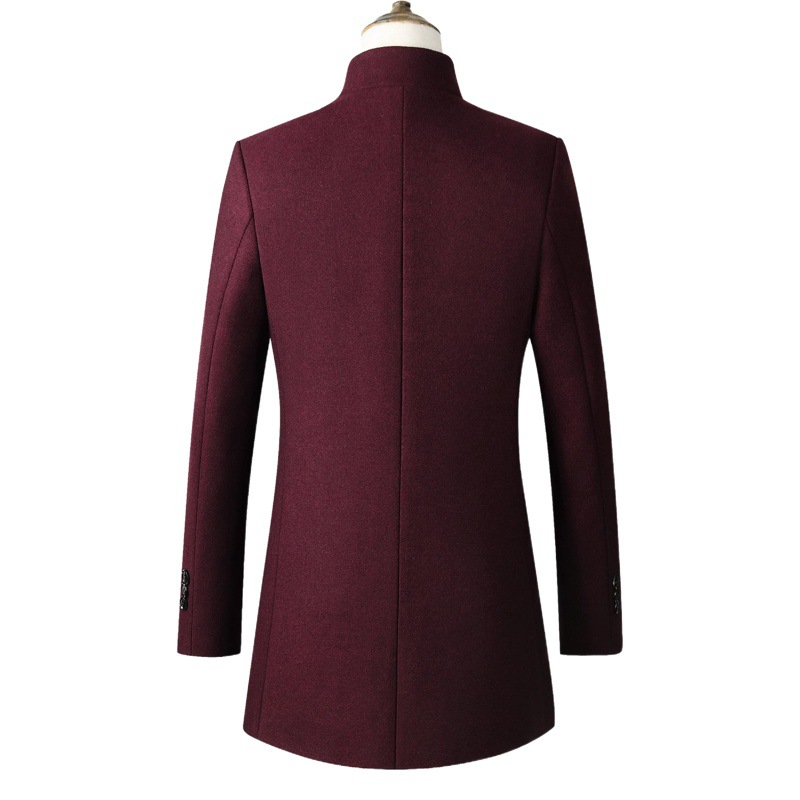 Comercio exterior estilo europeo y americano de los hombres de color sólido simple soporte collar trench coat de los hombres de mediana longitud abrigo de lana abrigo de una sola pieza de entrega