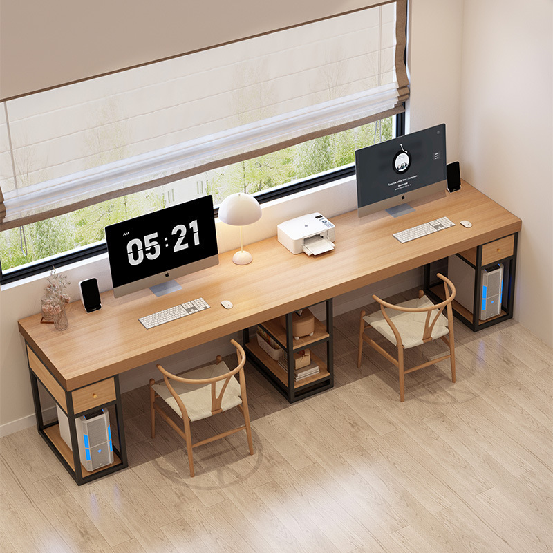 Solid Wood Double Computer Desktop Table Household Wall Oversized Office Desk with Drawer 3 m Long E-sports Desk Solid Wood Double Computer Desktop Table Household Wall Oversized Office Desk with Drawer 3 m Long E-sports Desk