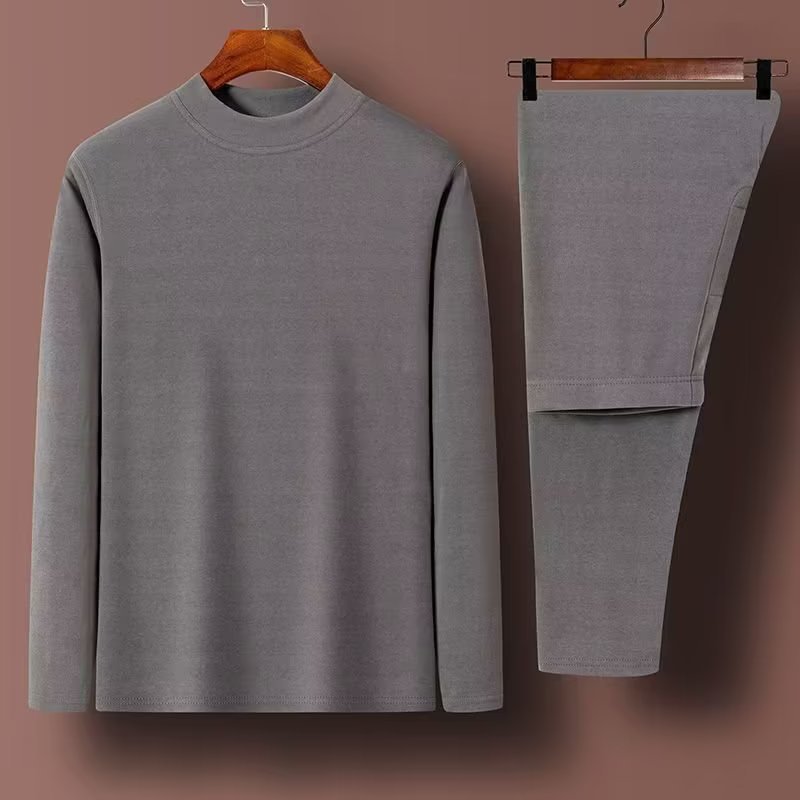 De velvet thermal underwear men's suit autumn and winter half turtleneck heating thickened youth autumn clothes long pants men's pajamas
