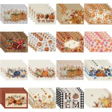 跨境新款秋季餐垫感恩节装饰厨房餐桌垫南瓜枫叶印花亚麻隔热垫