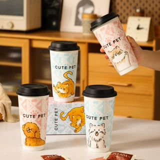 萌宠陶瓷马克杯可爱随手杯带盖高颜值办公室水杯小猫咖啡杯伴手礼