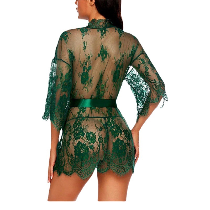 Nueva Europa y América lencería sexy tentación de encaje kimono camisón babydoll ropa interior malla Pijamas