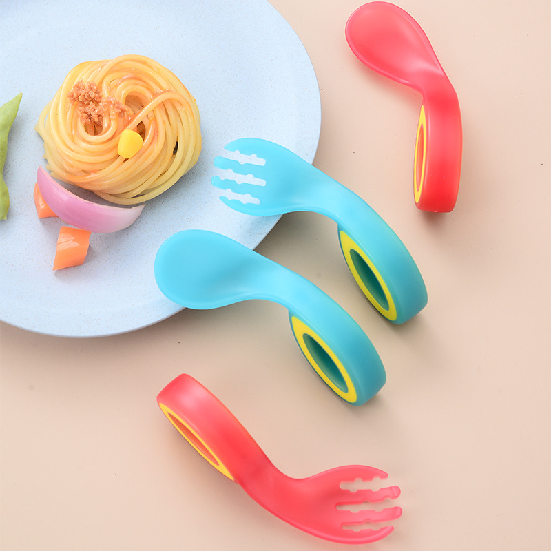 Baby Temperature-Sensitive Curved Spoon and Fork Baby Training Feeding Utensils Manufacturer Wholesale Food-Grade Feeding Food-Grade Material