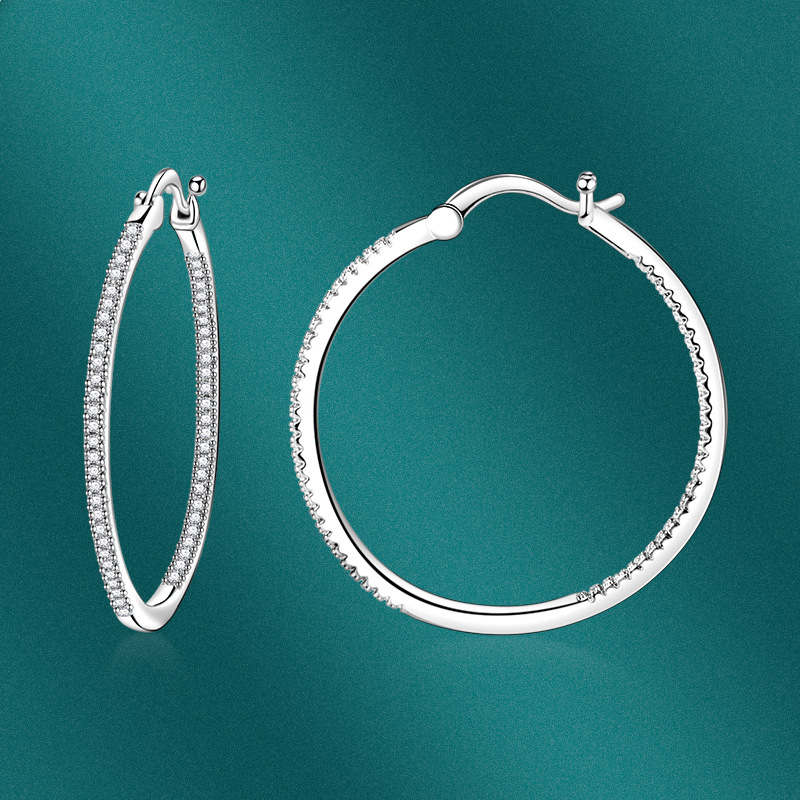 Fashion Round Copper Plating Inlay Zircon Hoop Earrings 1 Pair