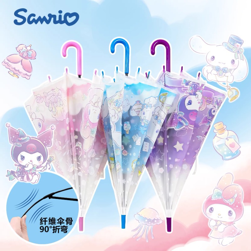 Sanrio Genuine Kuromi Transparent Umbrella for Girls, Cute and Stylish for Elementary School Students, High-Quality Transparent My Melody Long-Handle Umbrella
