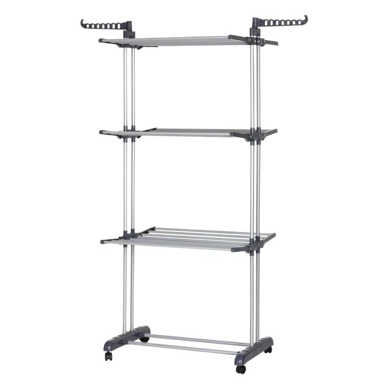 Jiayour de acero inoxidable percha de hierro tipo piso tendedero plegable percha de secado tipo ala ropa edredón tendedero