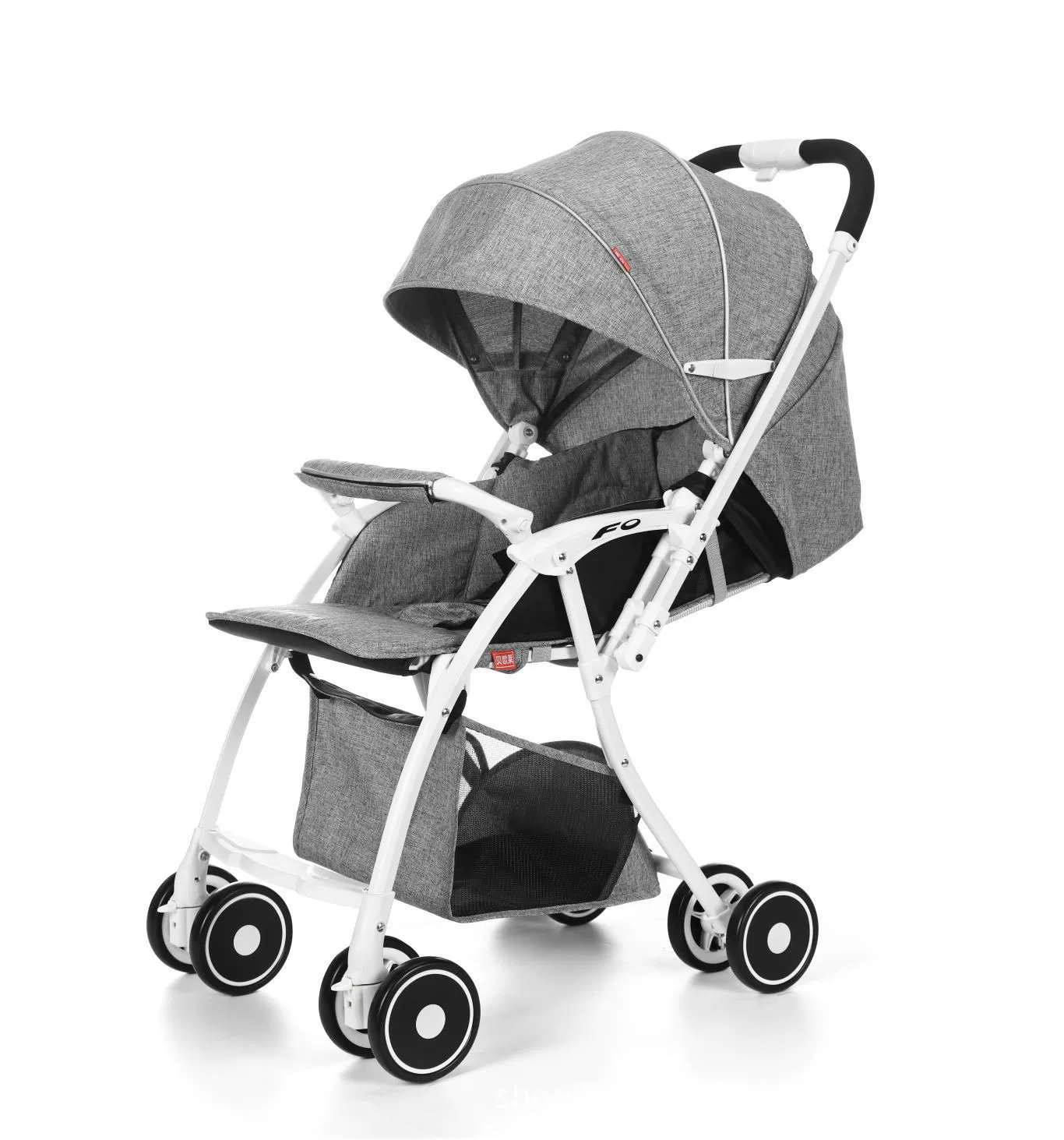 Foldable stroller on four wheels with seat to go out, can sit and lie