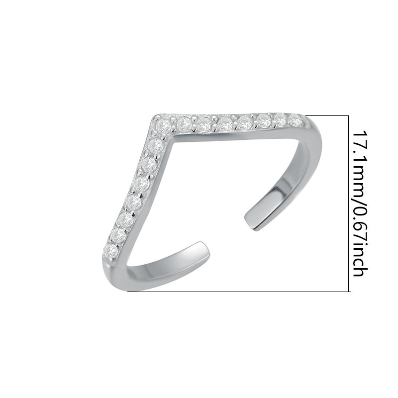 3g Weight Rhinestones Inlay Material Foot Ring Open Toe Ring S925 Sterling Silver Gang Drill V-Shaped Toe Ring Female Opening Adjustable Trend Creative Fashion