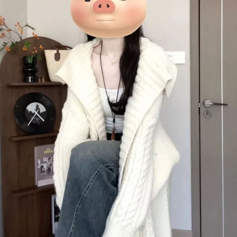 大翻领灰色斗篷大衣女秋冬新款设计感慵懒风长款披肩毛衣开衫外套|undefined