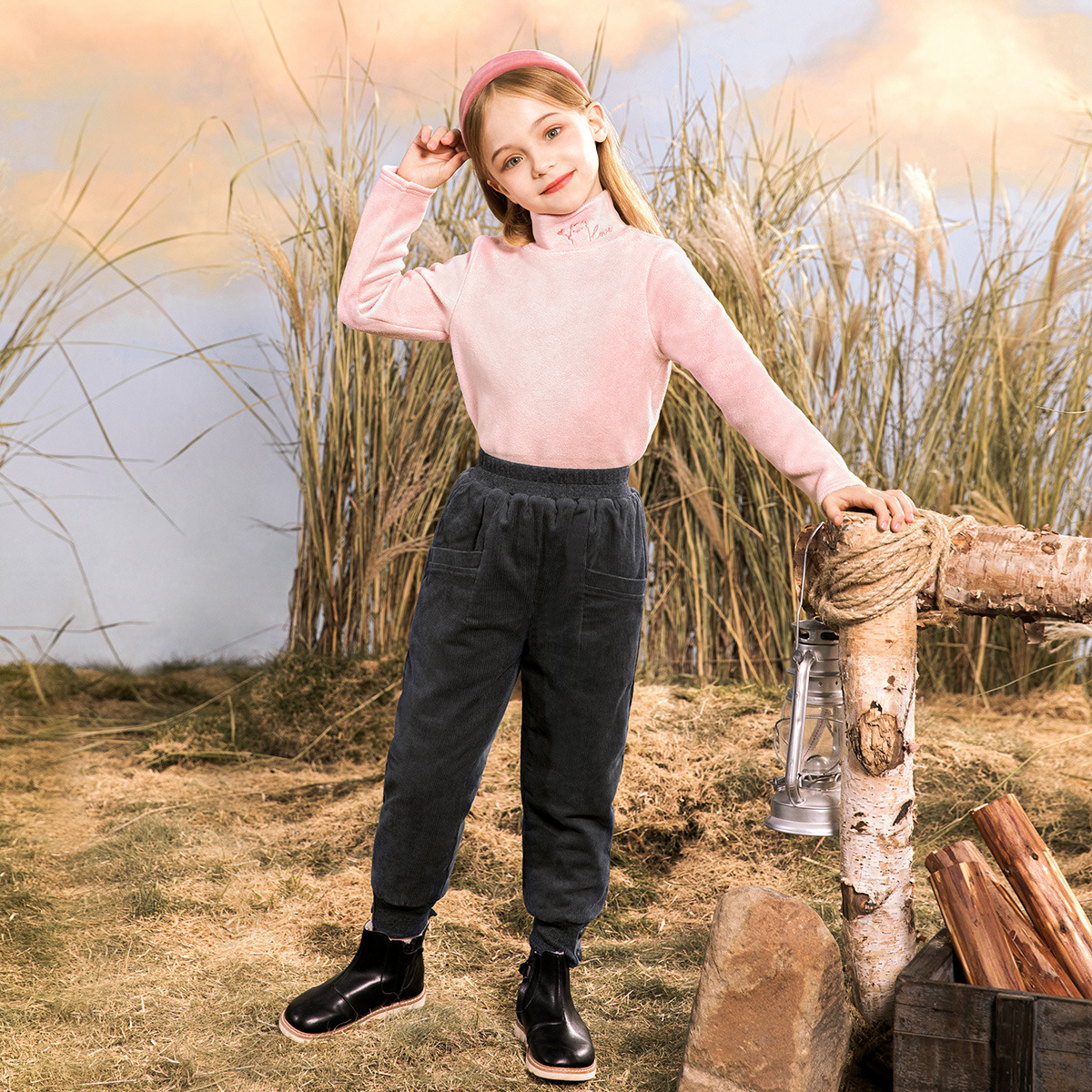 Cicie corduroy thickening children Warm girl baby Autumn and winter Exorcism leisure time trousers