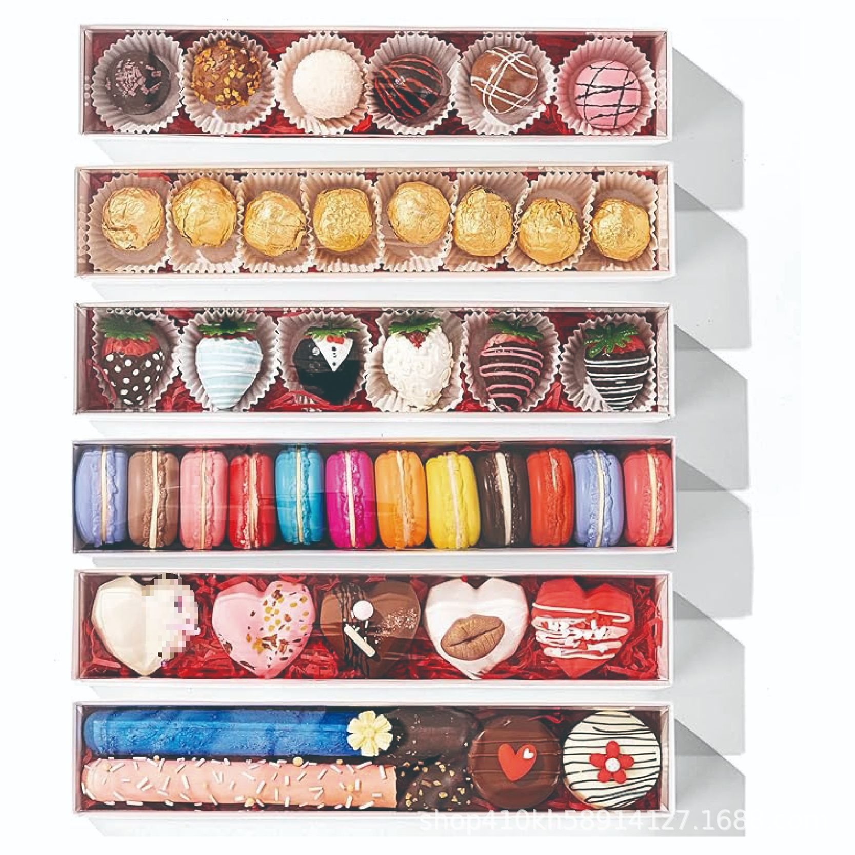 跨境亚马逊草莓点心马卡龙盒抽屉式，面包盒与全透明饼干盒