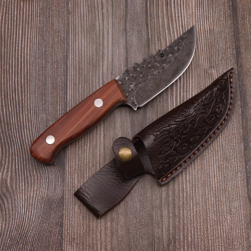 베벨 핸들 + 가죽 칼집이 있는 고기 칼