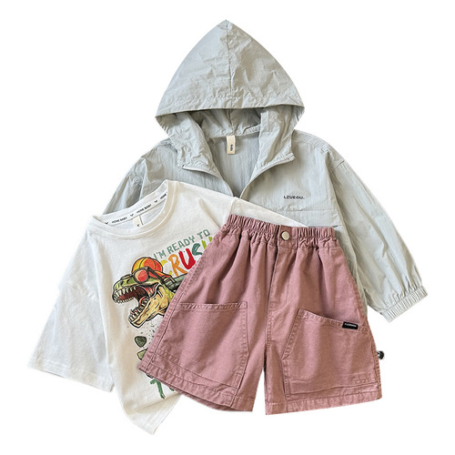 Children's Sun Protection Jacket and Shorts Set 2025 Summer New Boys Korean Style Summer Jacket Breathable Three-Piece Set Trendy