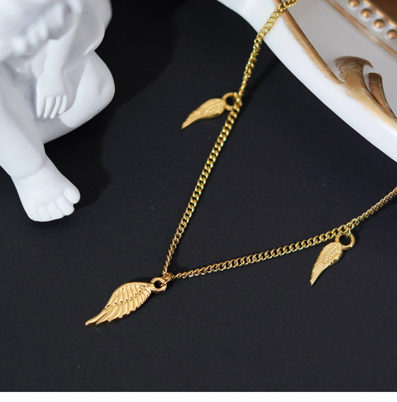 Fashion Wings Titanium Steel Gold Plated Necklace