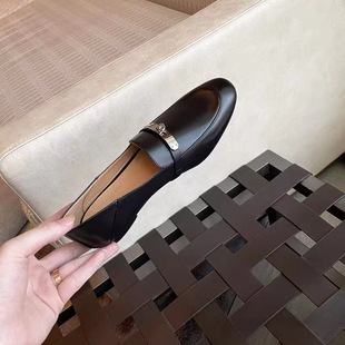 Calfskin European and American Autumn New 2025 Lazy Slip-on Flat Shoes Bean Shoes Spring Loafers Women's Genuine Leather