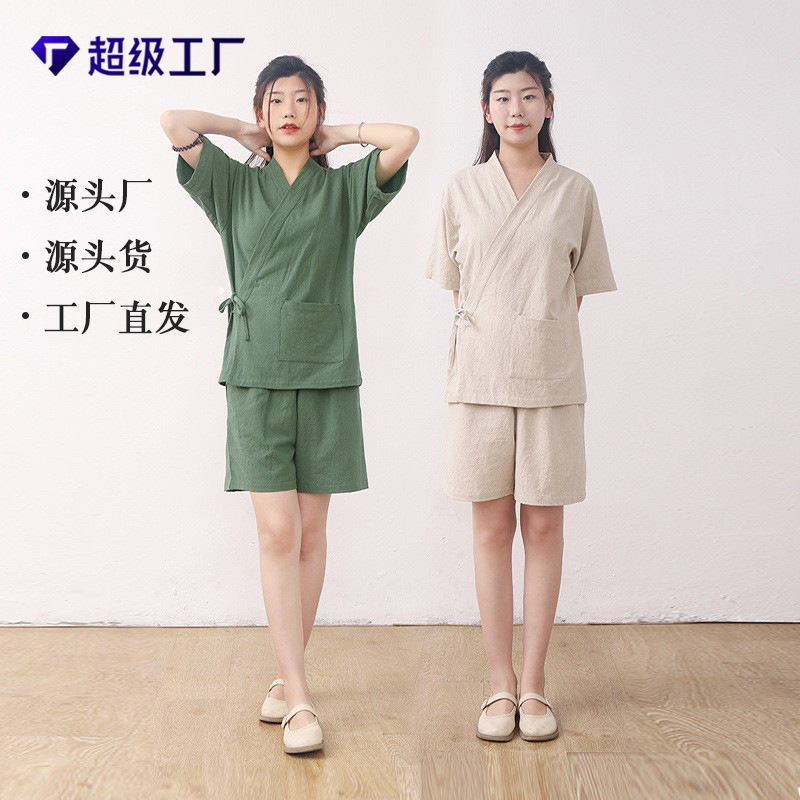 Lusu Cotton Linen Chinese-style Split Home Clothes Two-piece Set for Men and Women Couple Sweat Clothes Massage Clothes Absorbent Lusu Cotton Linen Chinese-style Split Home Clothes Two-piece Set for Men and Women Couple Sweat Clothes Massage Clothes Absorbent