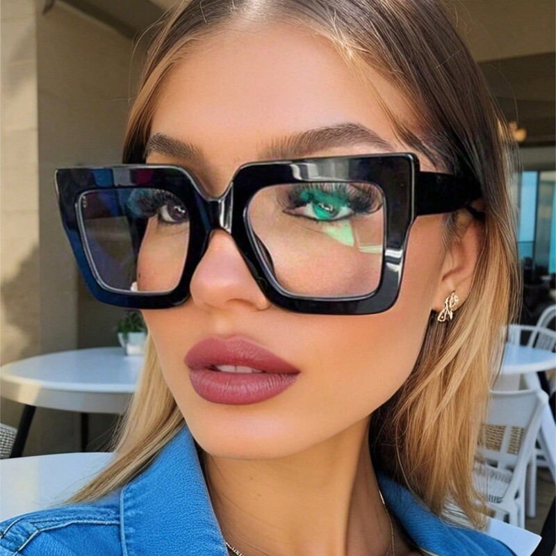 Cross-Border European and American Style Large Square Frame Fashionable Anti-Blue Light Non-Prescription Glasses Unisex Retro Casual Face-Slimming Glasses