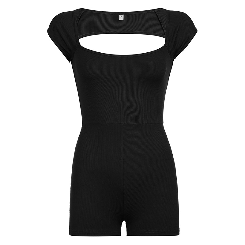Sports Women Clothing Solid Color Hollow Out Cutout Backless Lace up Jumpsuit Sexy Sheath One Piece Top Shorts Outer Wear