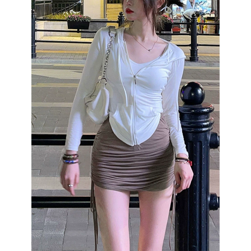 Весна и Осень Летний кардиган с длинными рукавами модный набор женский складчатый ягодичный юбка чистый королевский легкий ветер