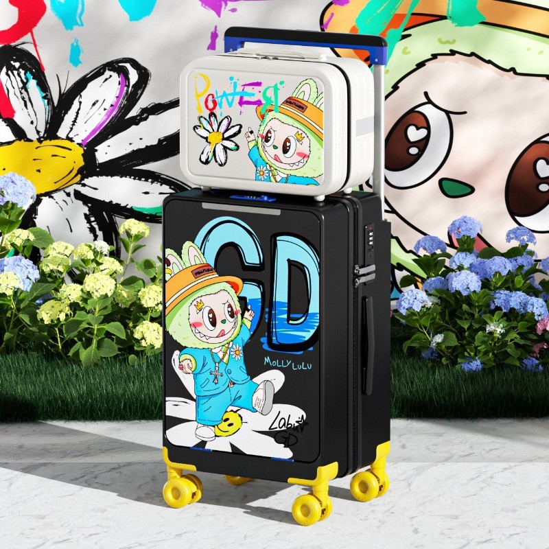 卸売フロントオープン 20inch スーツケースサイドバックルフロントオープンカバートロリーアルミフレームトロリーケース USB 充電カップホルダー付き|undefined