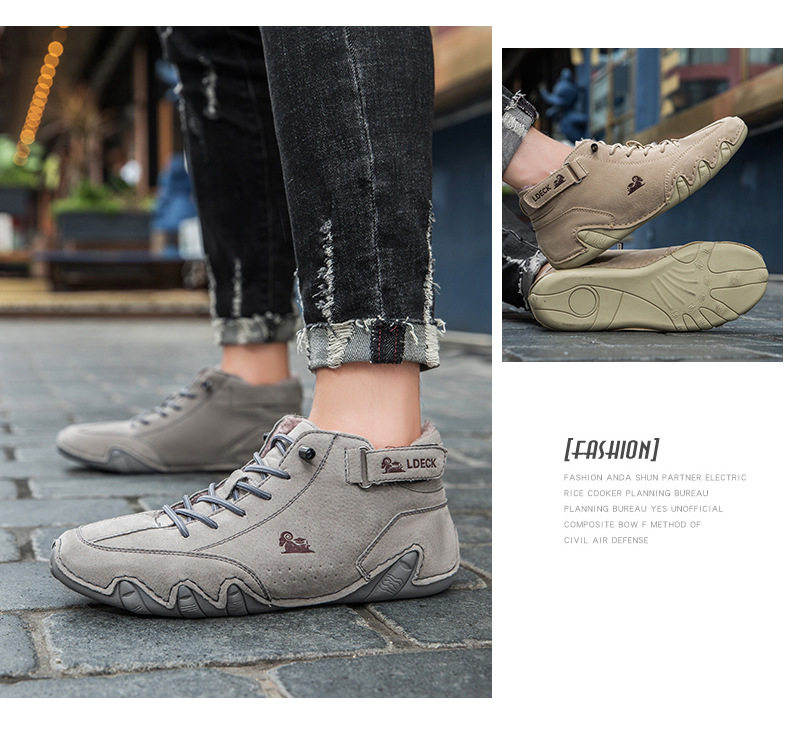 Bốt Martin nam cổ cao lót nhung giữ ấm, giày bông da lộn đế cao su chống trượt — C8008M kaki lót nhung, C8008M màu xám lót nhung, C8008M màu đen lót nhung, F8008M màu hồng lót nhung chi tiết 3