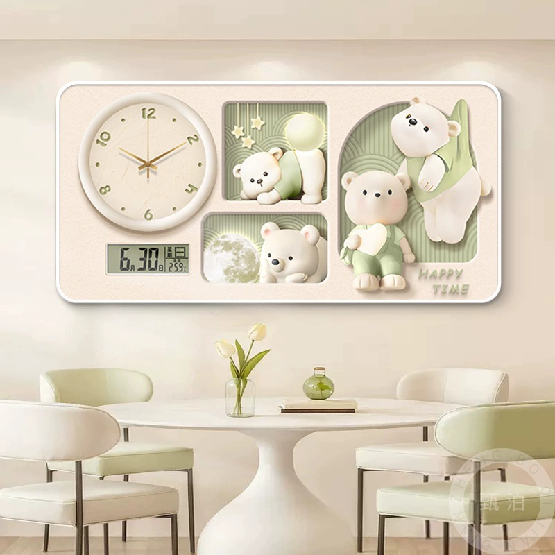 2025 новый крем бурный медведь ресторан декоративная роспись гостиная вечный календарь электронные часы скандинавские домашние настенные часы