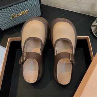Small Birkenstock Toe-Cap Half Slippers for Women's Outer Wear 2025 New Spring Thick-Soled Shoes Mary Jane Sandals