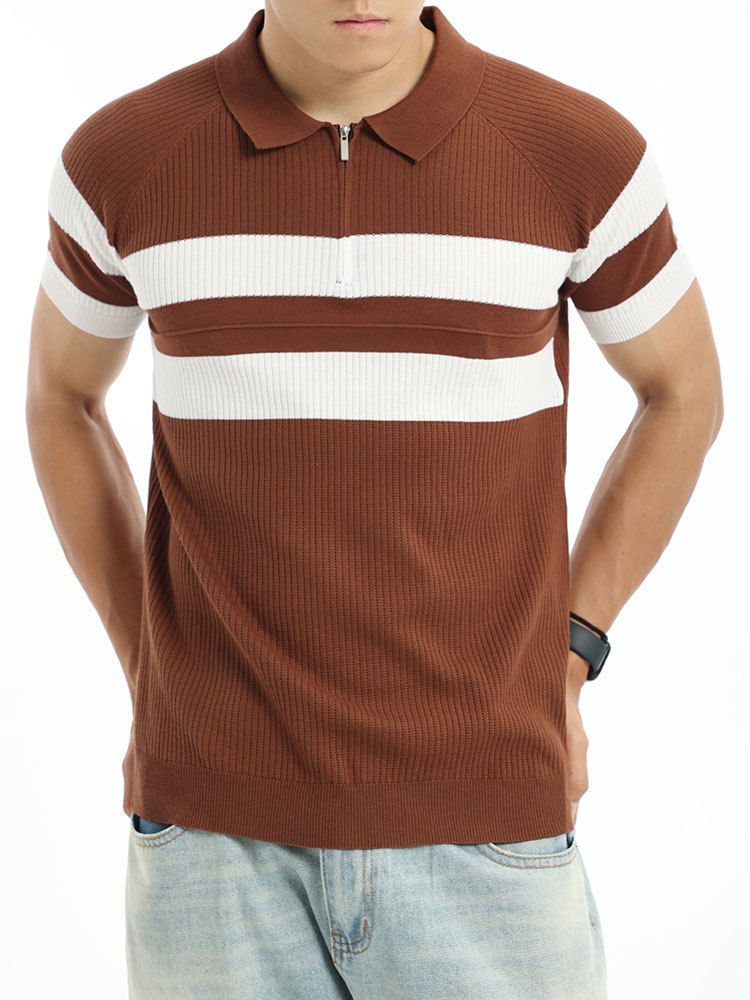 Europa y América transfronterizos hombres con solapa de hielo camisa de polo de punto de manga corta hombre verano alto sentido viejo estilo de negocios hombre