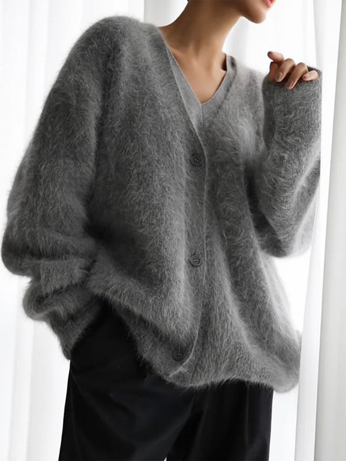 Kaikuo transfronterizo de moda europea y americana botones de lana camiseta de manga larga suéter de mujer otoño y invierno 2025 estación independiente de Amazon