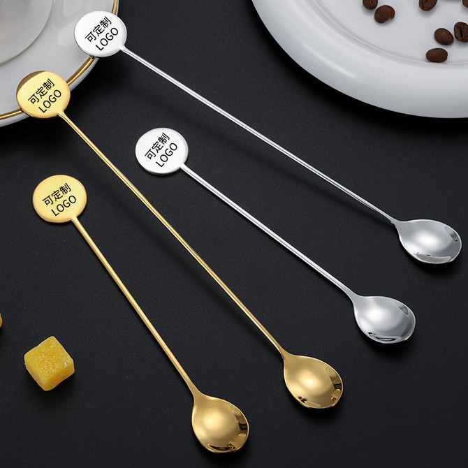 304 stainless steel spoon round badge spoon coffee spoon creative stirring spoon household dessert spoon gift box set gift spoon