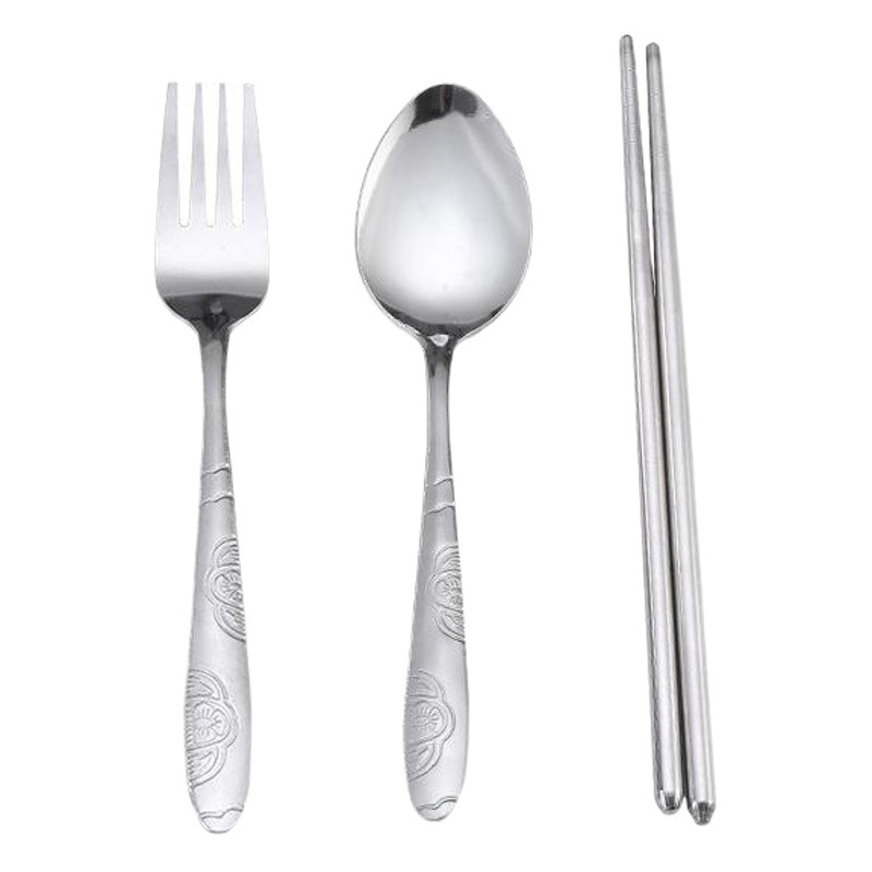 Stainless Steel Cutlery Set Disposable Chopsticks Knife Fork Spoon Boxed Outdoor Travel Spoon Easy to Carry