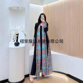 春秋款风衣女装三宅褶皱印花开衫长款风衣外套女士女装