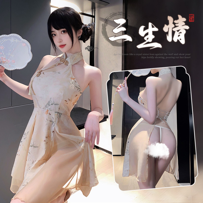 Faimu New Chinese A- word Hip Printing Cheongsam 6246 Lingerie Sexy Naked Back Antique Uniform 20/Pack
