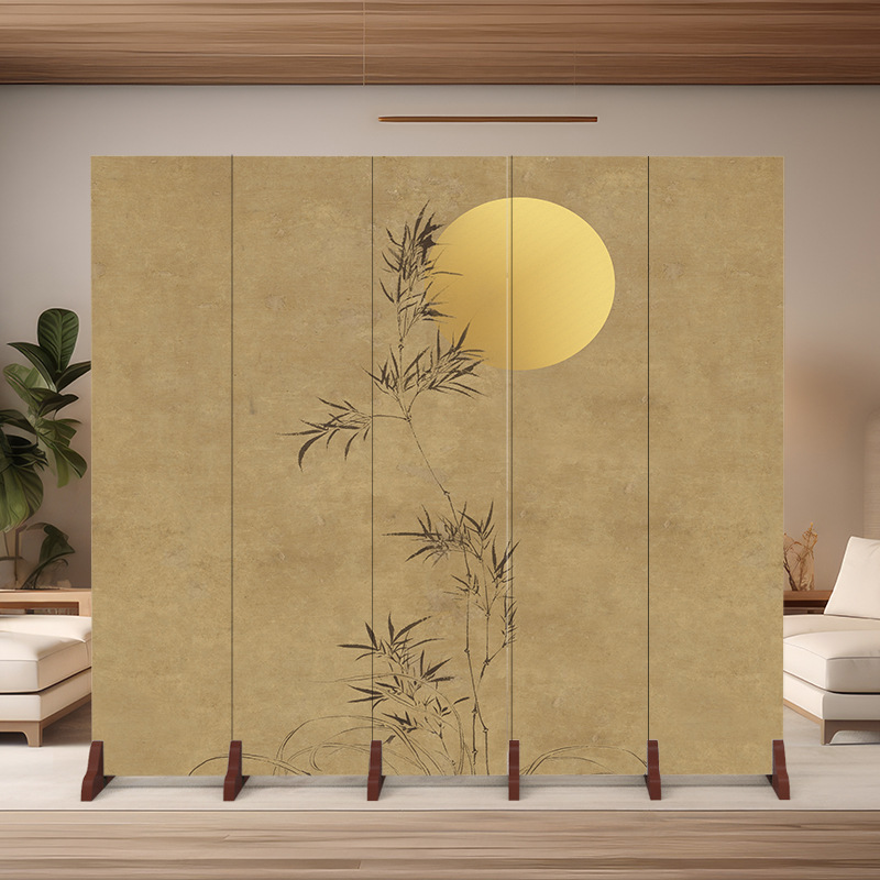 New Chinese-Style Screen Partition Landscape Ink Painting Simple Foldable Movable Entrance Facing Door Living Room Custom Partition