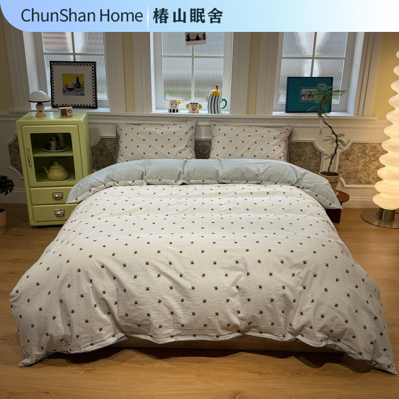 Fresh and Simple Style, All-Cotton Washed Cotton Jacquard Four-Piece Set, Skin-Friendly and Soft Bed Sheet and Duvet Cover, Dormitory Three-Piece Set Fresh and Simple Style, All-Cotton Washed Cotton Jacquard Four-Piece Set, Skin-Friendly and Soft Bed Sheet and Duvet Cover, Dormitory Three-Piece Set