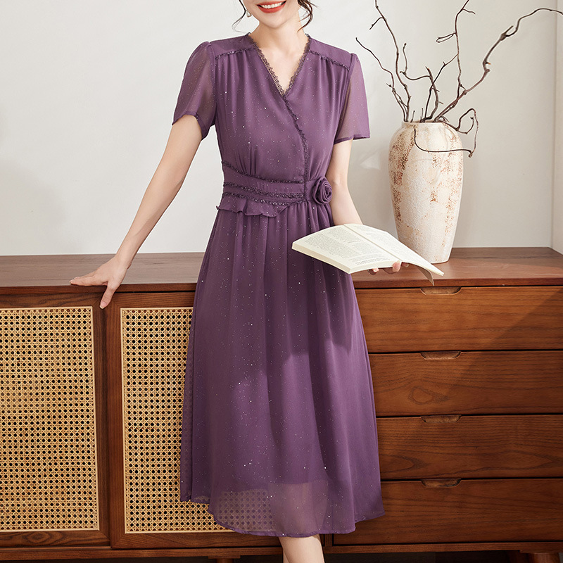 Young Mother's New Chinese Style Dress Mid-Length Stand-Up Collar Slim Fashion Casual Versatile Simple Women's Clothing Young Mother's New Chinese Style Dress Mid-Length Stand-Up Collar Slim Fashion Casual Versatile Simple Women's Clothing