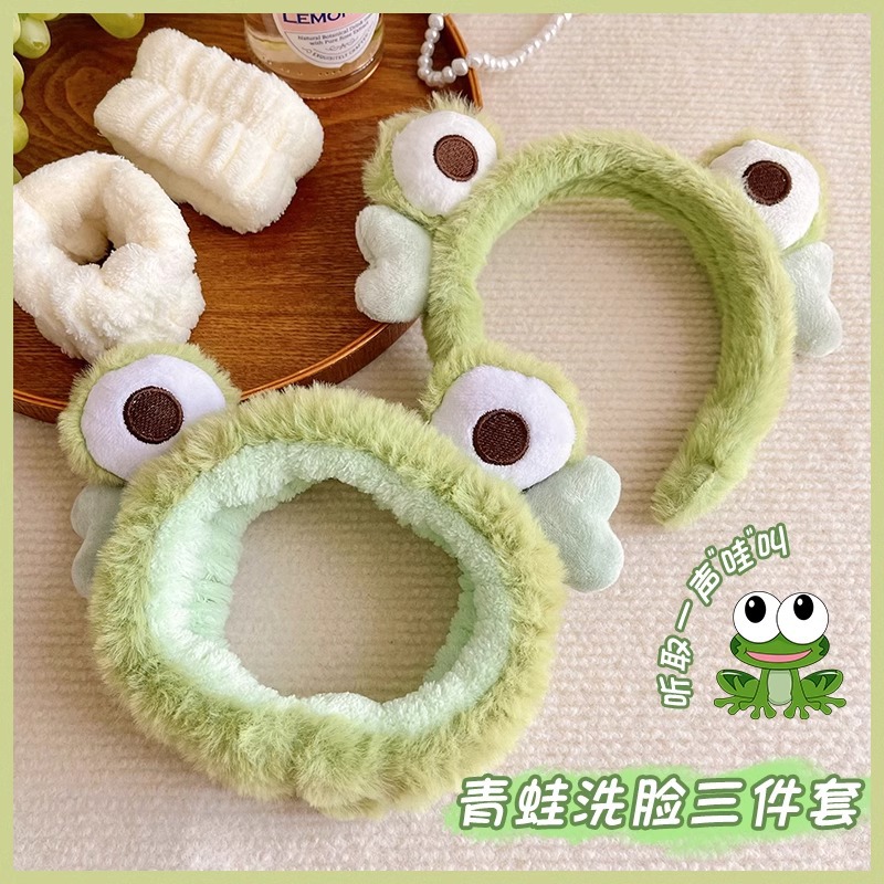 Banda de pelo de tres piezas para el lavado de cara de cangrejo diadema femenina banda de pelo de felpa Correa de muñeca de agua a prueba de humedad grutas de tocado de horquilla