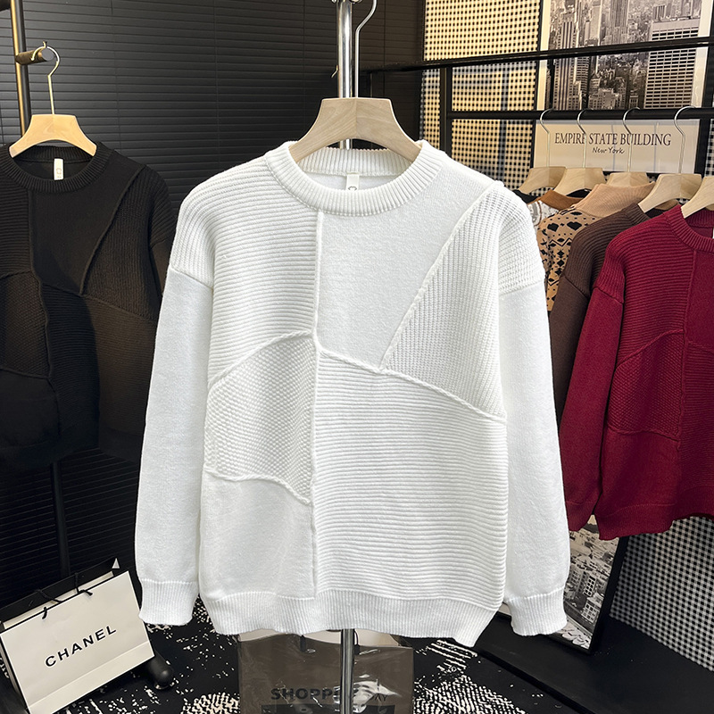 Diseño convencional estilo de moda marca de moda suéter de empalme masculino primavera y otoño collar de moda ocio juvenil