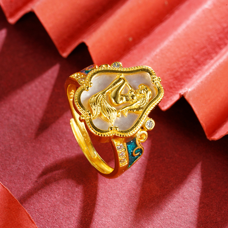 Anillo de sirena dorada de arena de Vietnam personalidad dulce joyería de corona de princesa sirena dorada ajusta el estilo popular