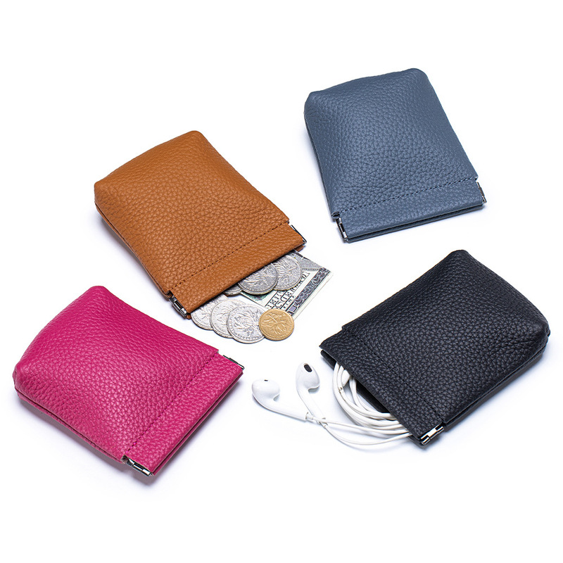 New Mini Pebbled Cowhide Coin Purse with Automatic Closure, Japanese-Style Portable Lipstick Pouch for Women