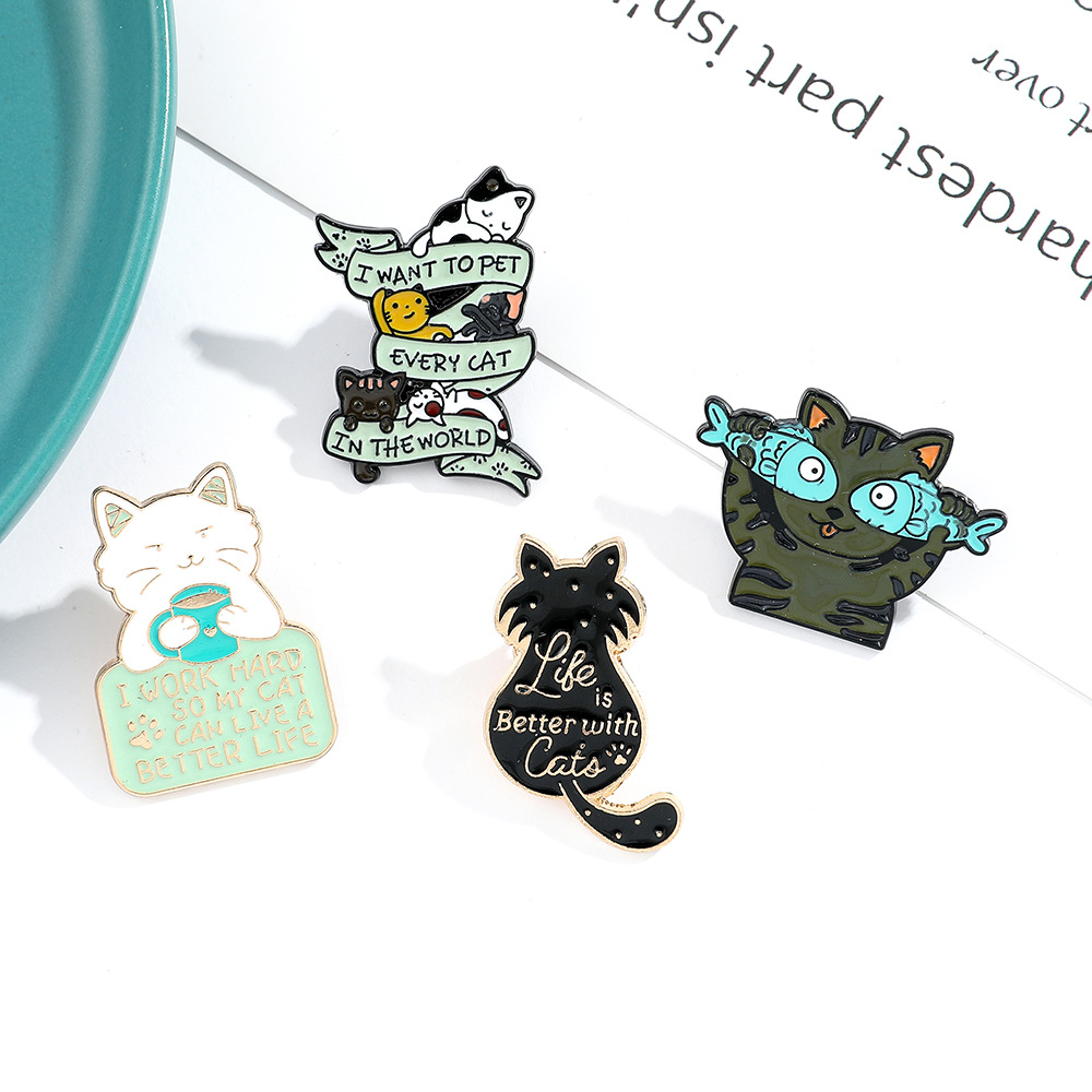 9g Weight Brooches Classification Daily Occasion Alloy Material Letter, Cat, Fish Pattern Unisex Gender Cartoon, Enamel Design Cute Style Cute Pin Letter Cat Fish Alloy Cartoon Enamel Unisex Brooches 33