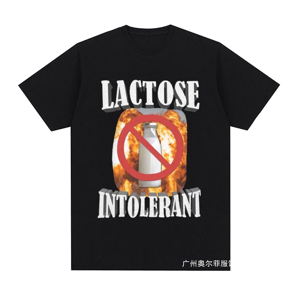 2025 New Export Independent Station Loose, Comfortable and Interesting Lactose Intolerance Graphic T-Shirt for Men and Women Fash