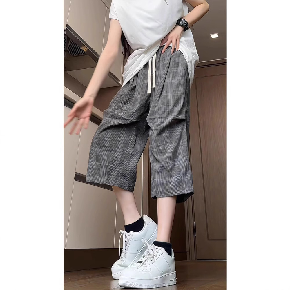 Plaid Casual Shorts for Men 2025 New Summer Large Size Fat mm Cropped Pants Sports Over-The-Knee Loose Versatile Mid-Pants
