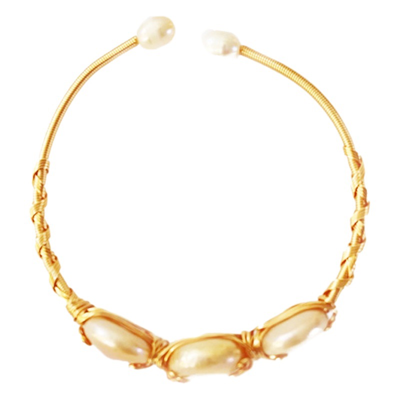 天然淡水真珠ブレスレット3つの真珠の巻線の手作りの象眼ブレスレットメーカーは直接に承認できます。